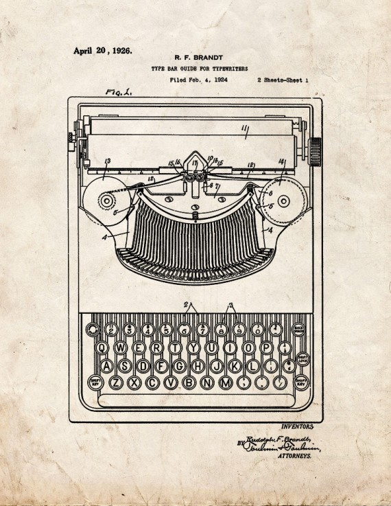 Type-bar Guide For Typewriters Patent Print