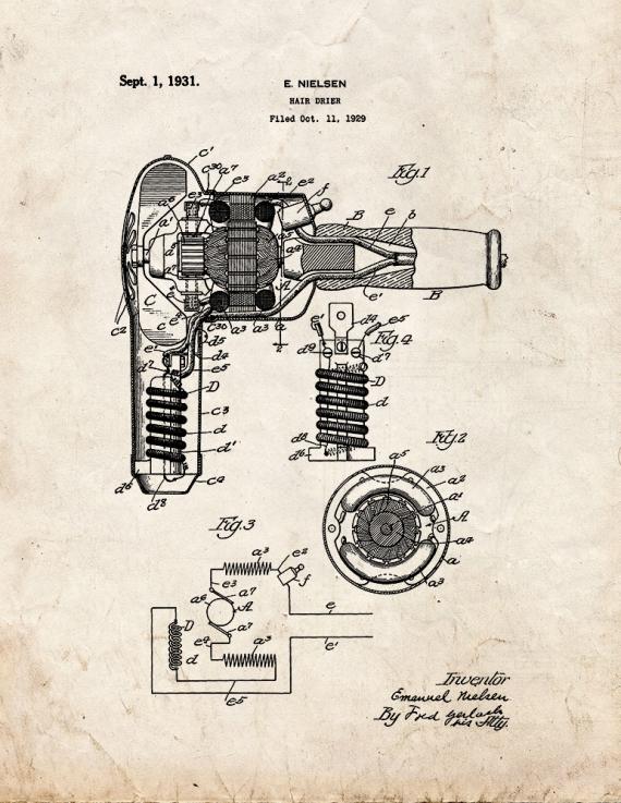 Hair Dryer Patent Print