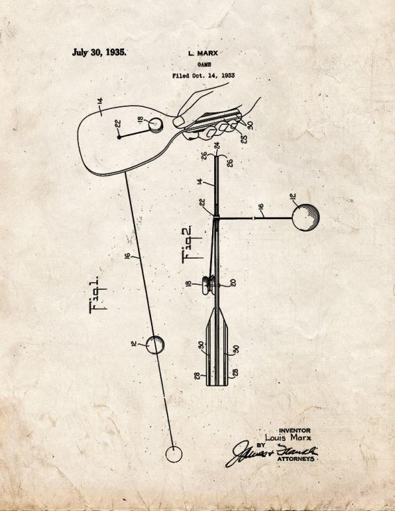 Paddle Ball Game Patent Print