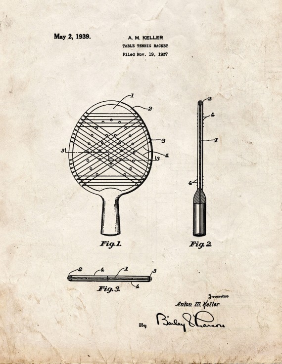Table Tennis Racket Patent Print