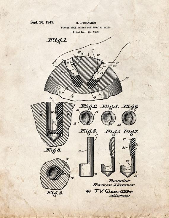Finger Hole Insert For Bowling Balls Patent Print