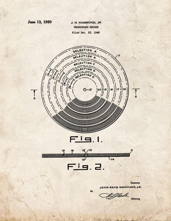 Phonograph Record Patent Print
