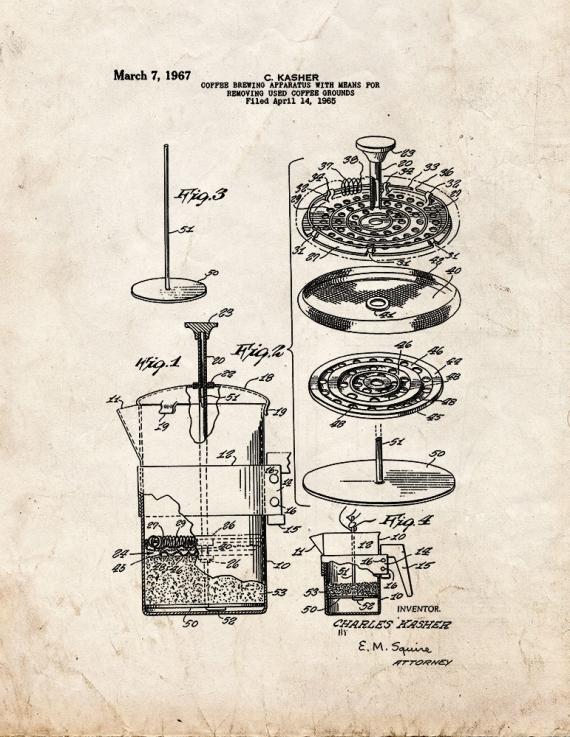 Coffee Brewing Apparatus With Means For Removing Used Coffee Grounds Patent Print