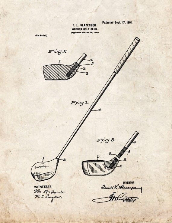 Wooden Golf Club Patent Print