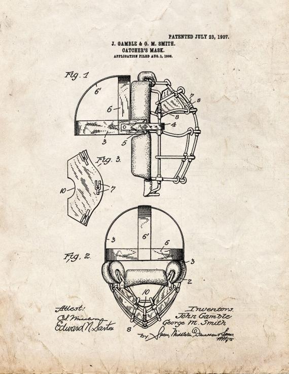 Catcher's Mask Patent Print