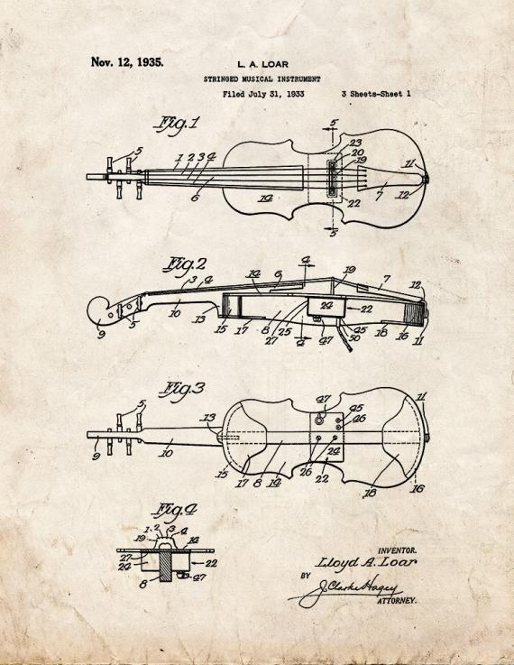 Stringed Musical Instrument Patent Print
