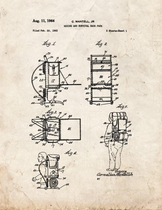 Hiking And Survival Back Pack Patent Print