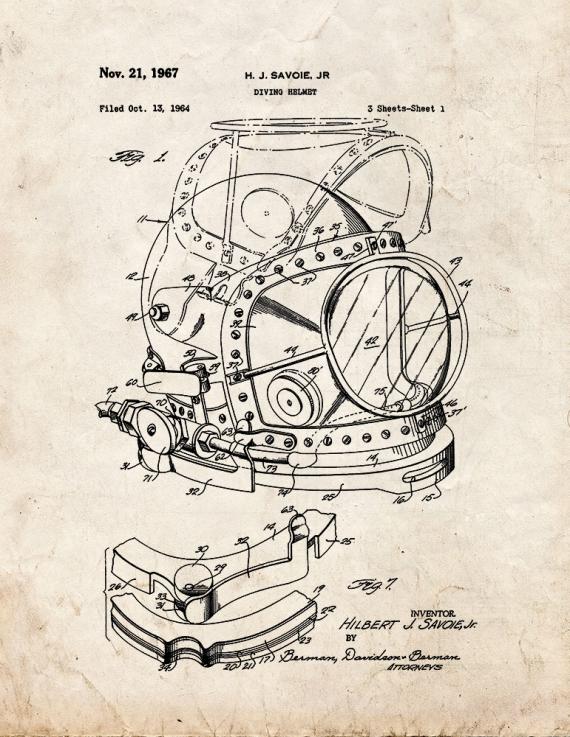 Diving Helmet Patent Print