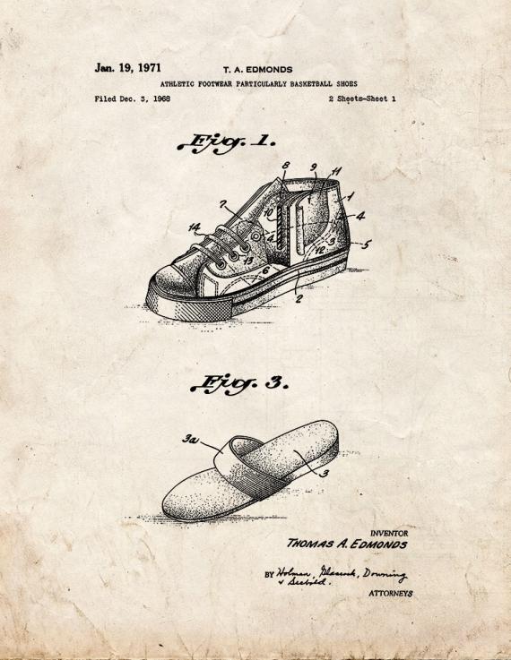 Athletic Footwear Particularly Basketball Shoes Patent Print