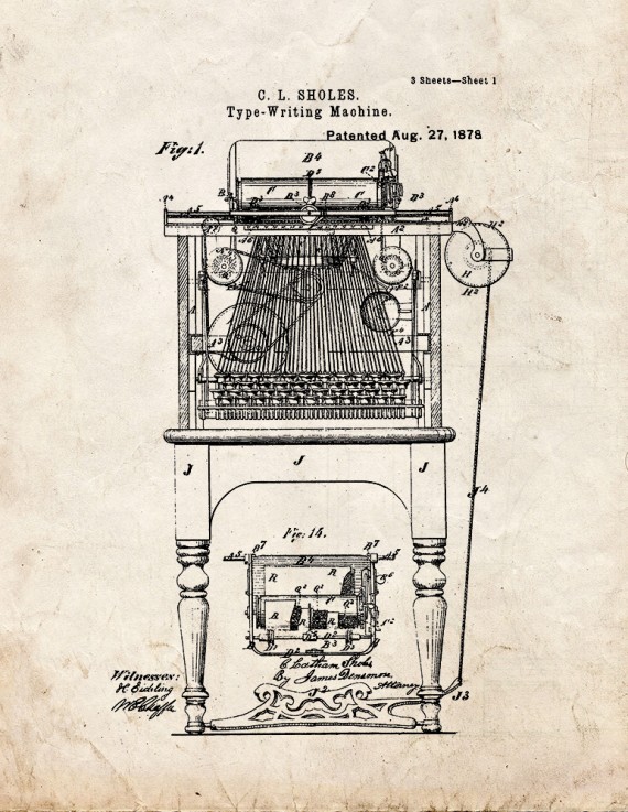 Type-writing Machine Patent Print