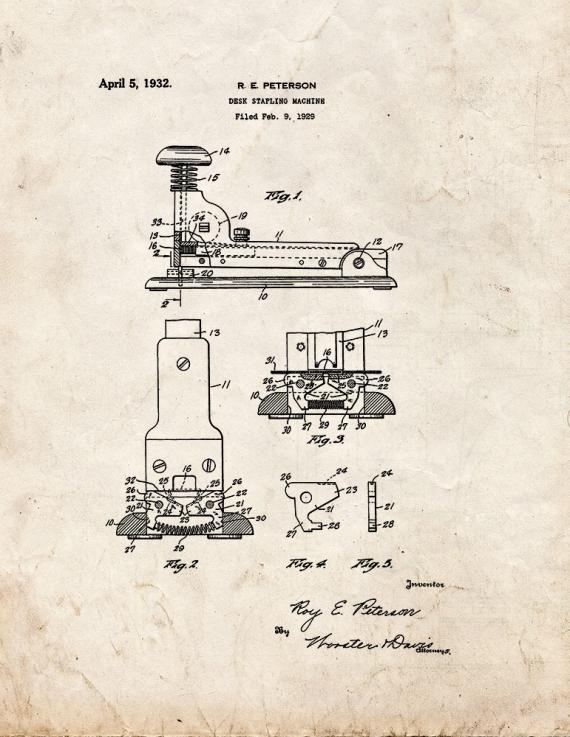 Desk Stapling Machine Patent Print