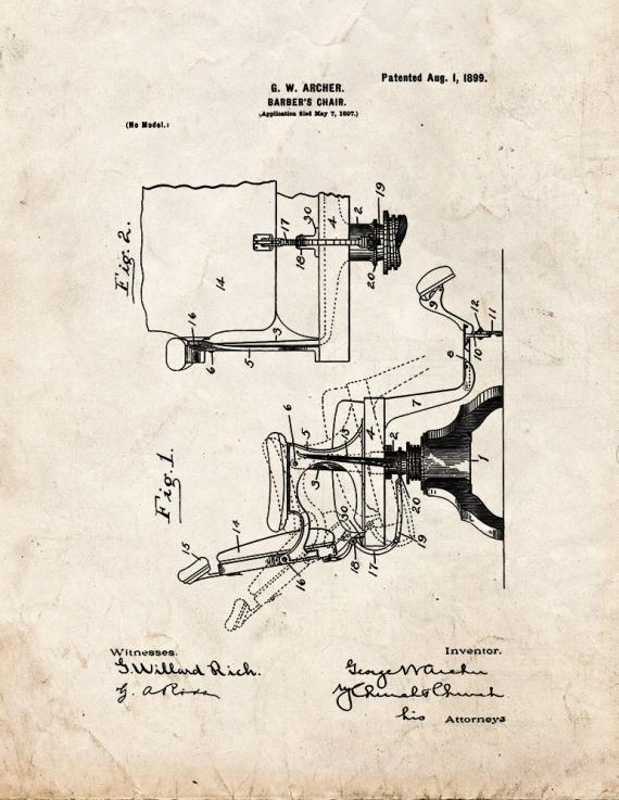 Barber's Chair Patent Print