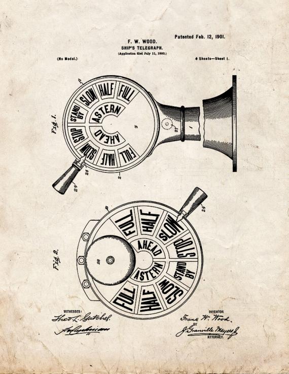 Ship's Telegraph Patent Print
