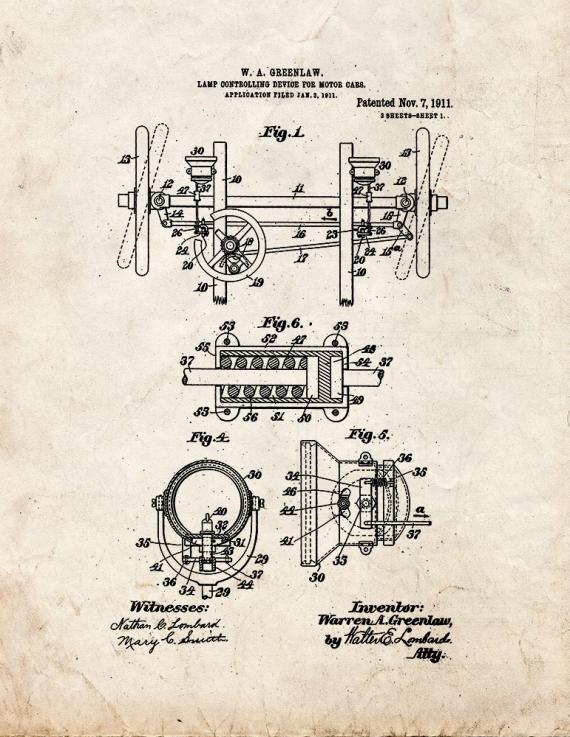 Lamp-controlling Device For Motor-cars Patent Print