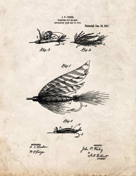Floating Fly Or Bait Patent Print