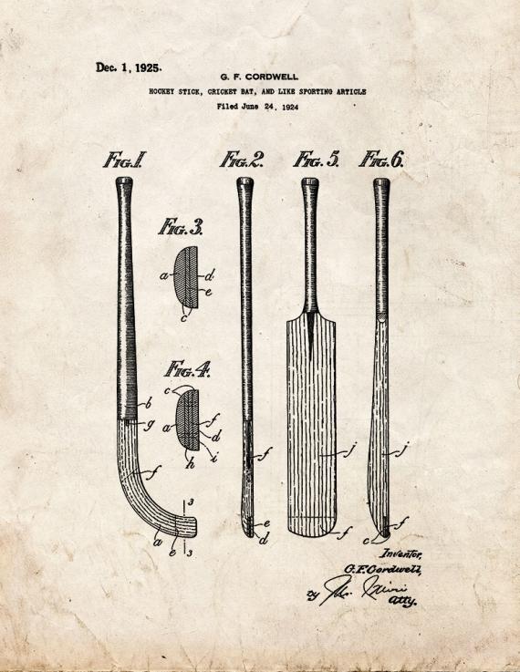 Hockey Stick or Cricket Bat Patent Print