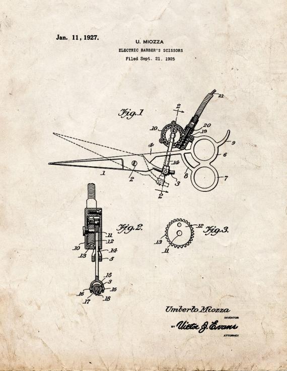 Electric Barber's Scissors Patent Print