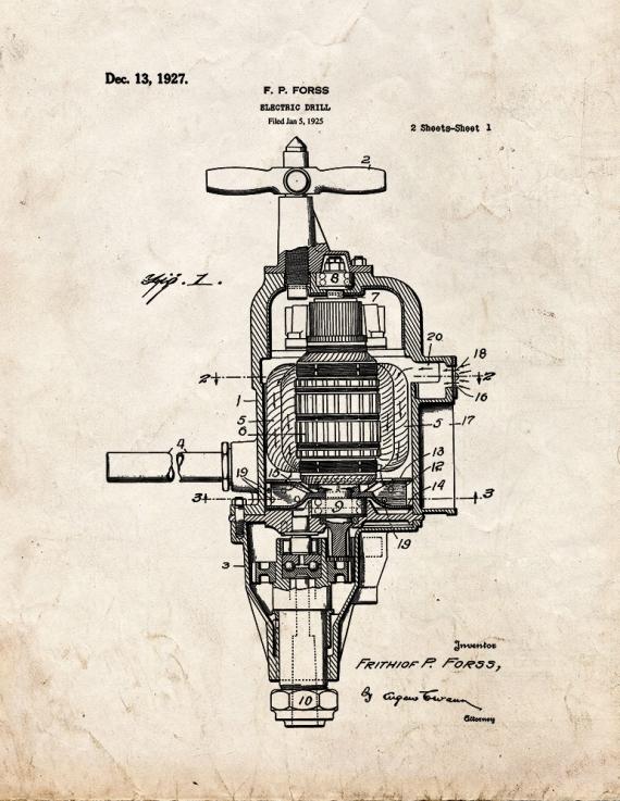 Electric Drill Patent Print
