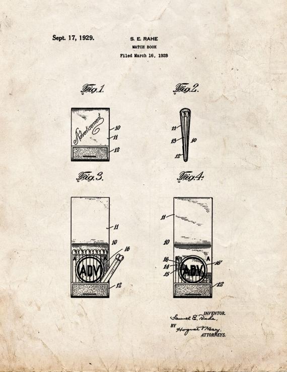 Match Book Patent Print