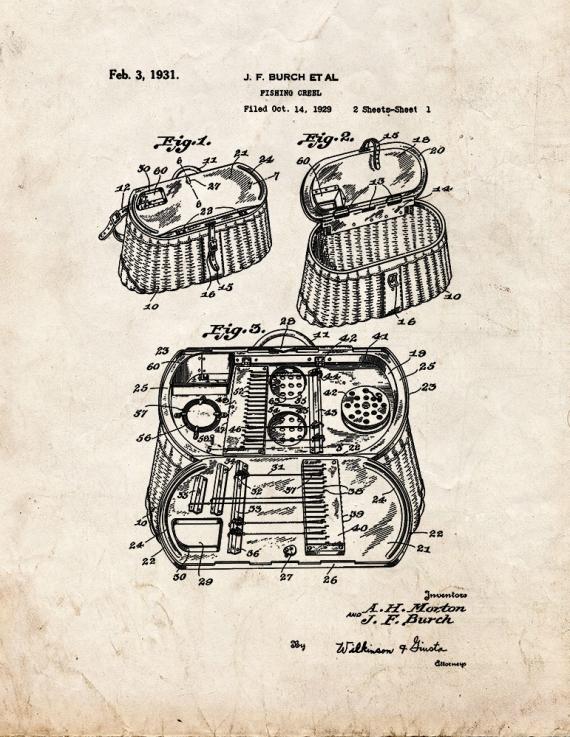 Fishing Creel Patent Print