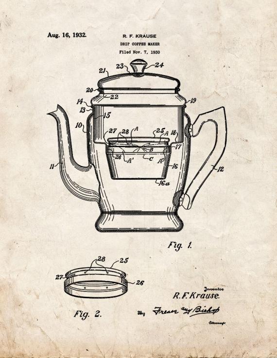 Drip Coffee Maker Patent Print