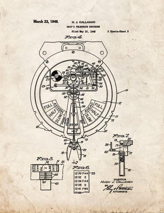 Ship's Telegraph Recorder Patent Print