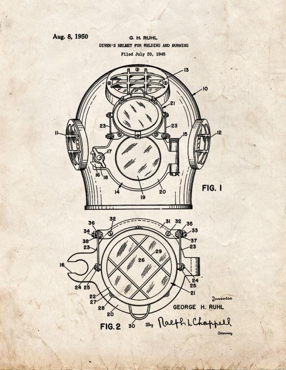 Diver's Helmet For Welding And Burning Patent Print