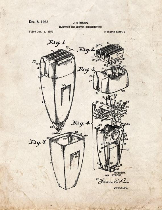 Electric Dry Shaver Construction Patent Print