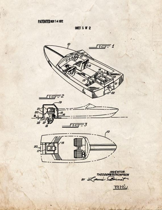 Outboard Motorboat With Inboard Mount Patent Print