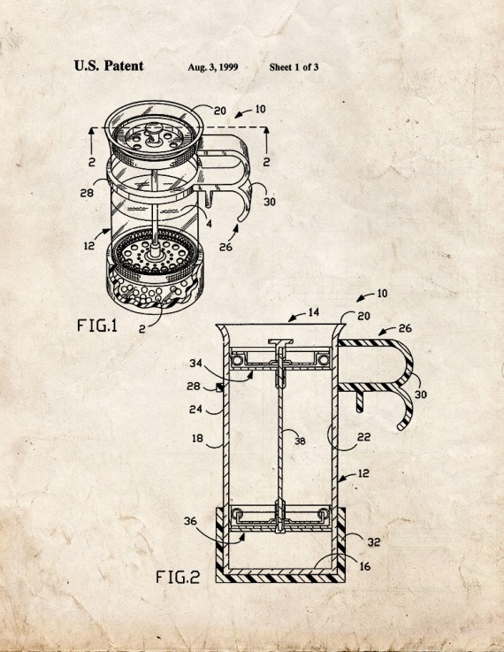 Filtration Apparatus For Brewing And Drinking Coffee Patent Print