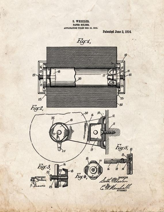 Toilet Paper Holder Patent Print