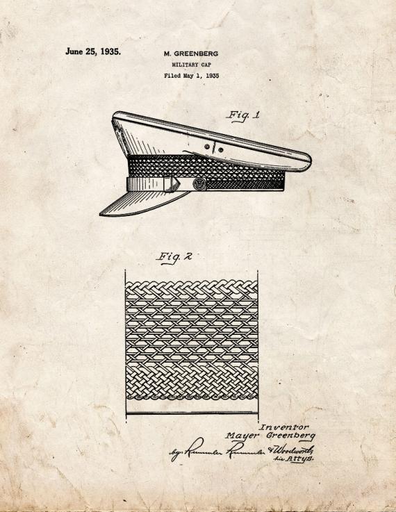 Military Cap Patent Print