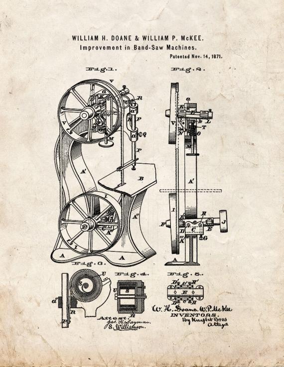 Bandsawing Machine Patent Print