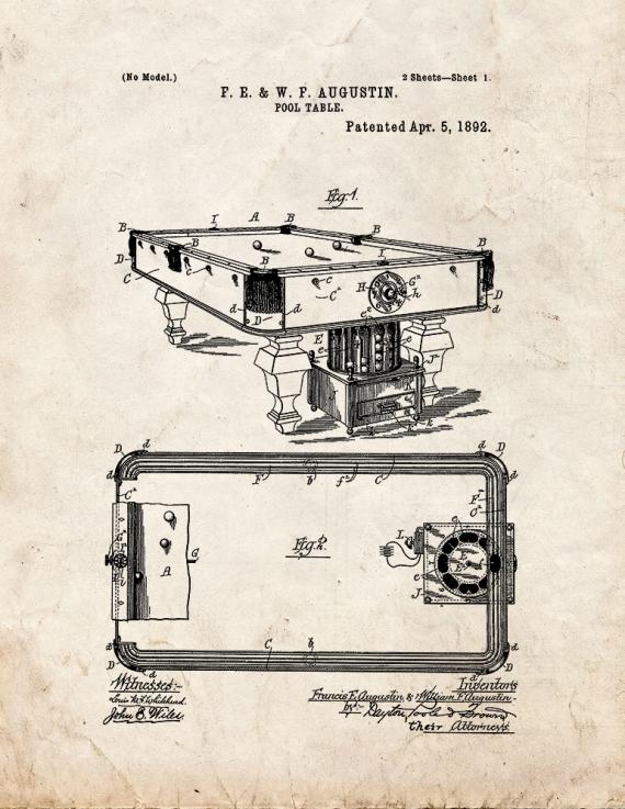 Pool Table Patent Print