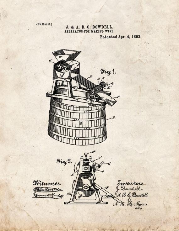 Apparatus For Making Wine Patent Print