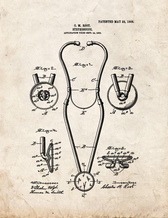 Stethoscope Patent Print