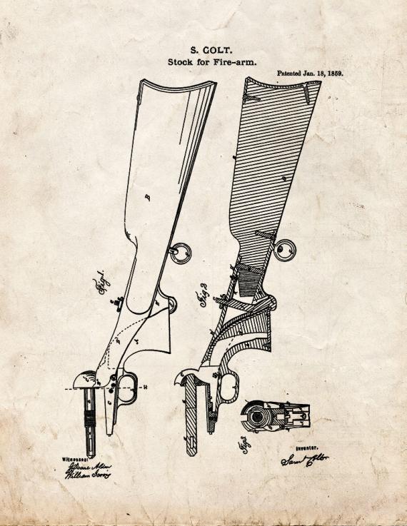 Colt Gun Stock Patent Print