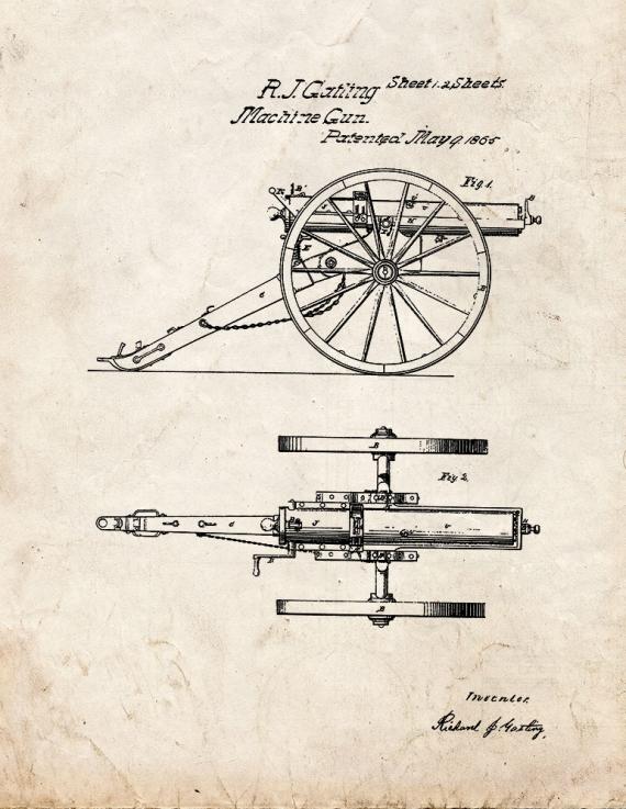 Gatling Machine Gun Patent Print