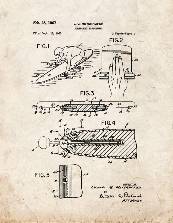 Surfboard Structure Patent Print