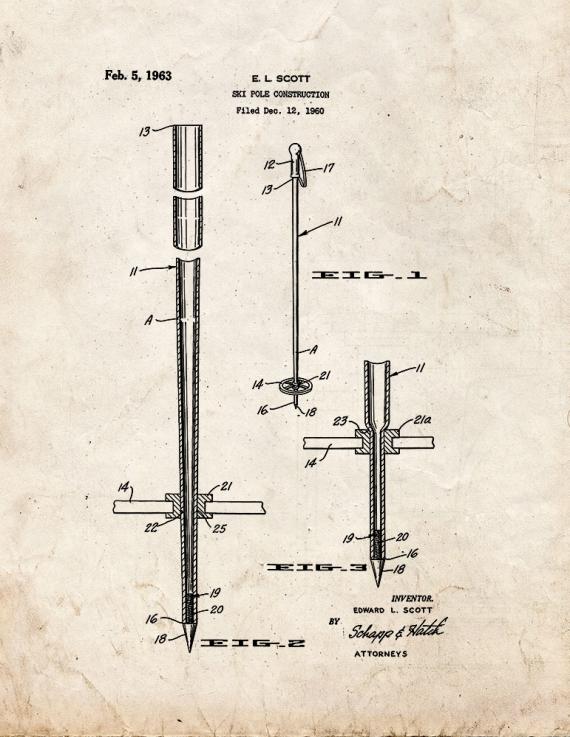 Ski Pole Construction Patent Print