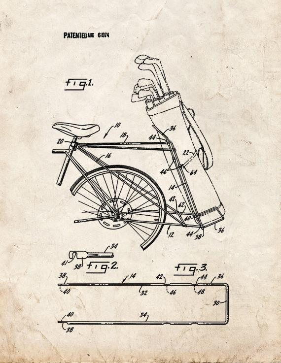 Golf Bag Bicycle Rack Patent Print