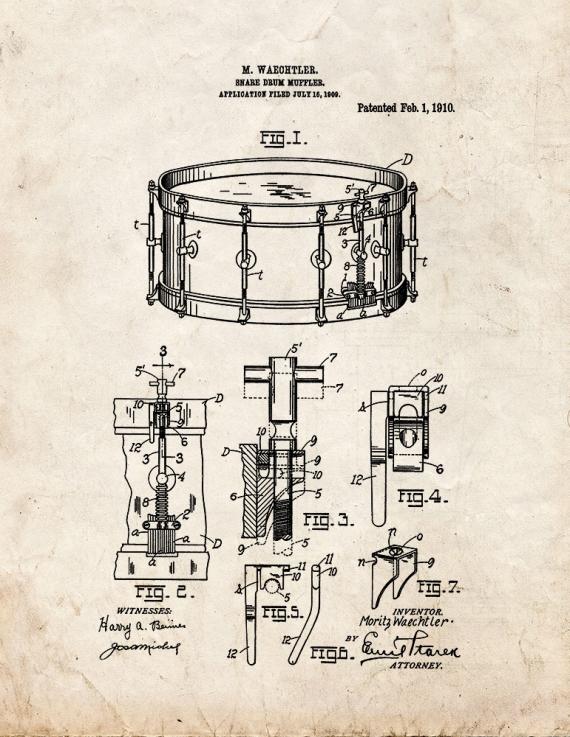 Snare Drum Muffler Patent Print