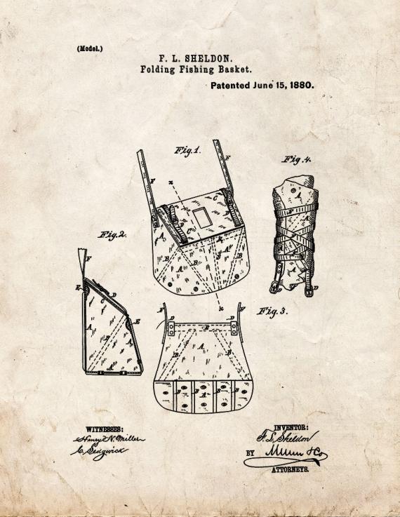 Folding Fishing Basket Patent Print