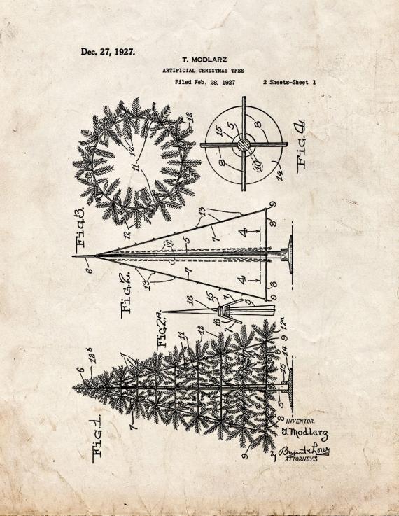 Artificial Christmas Tree Patent Print
