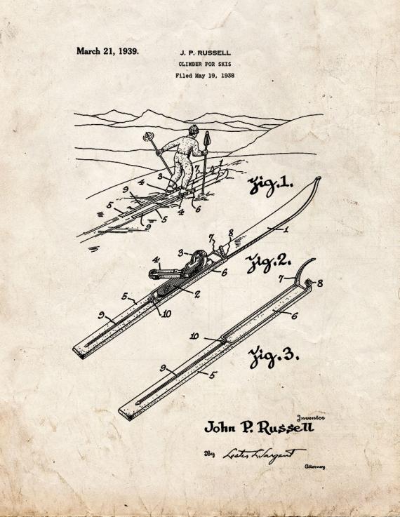 Climber for Skis Patent Print