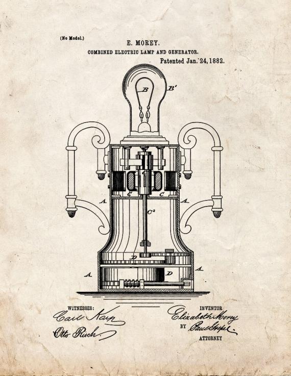 Combined Electric Lamp and Generator Patent Print