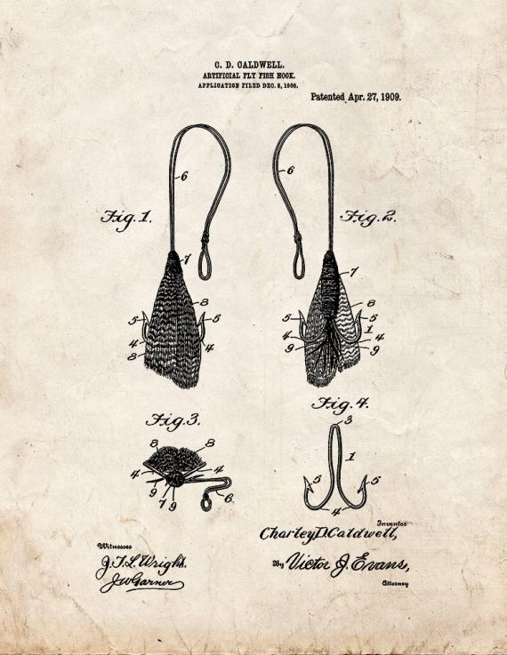 Artificial-fly Fish-hook Patent Print