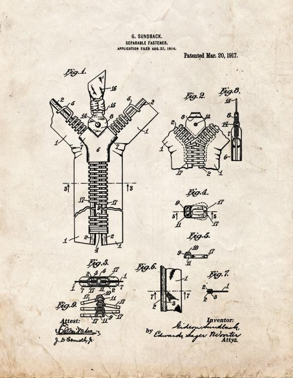Zipper Patent Print