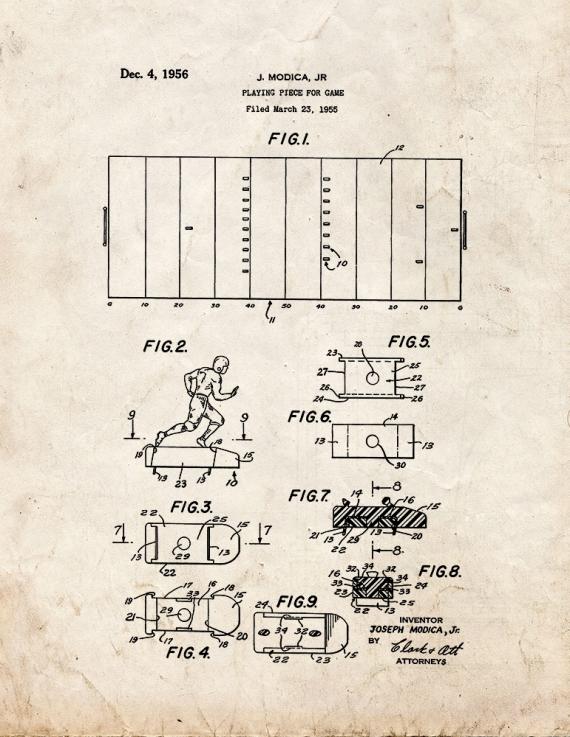 Playing Piece For Game Patent Print