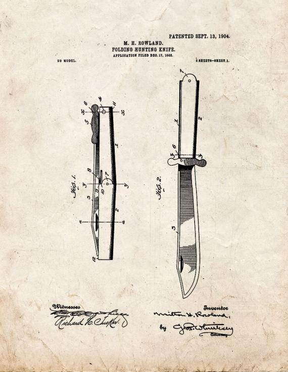 Folding Hunting Knife Patent Print